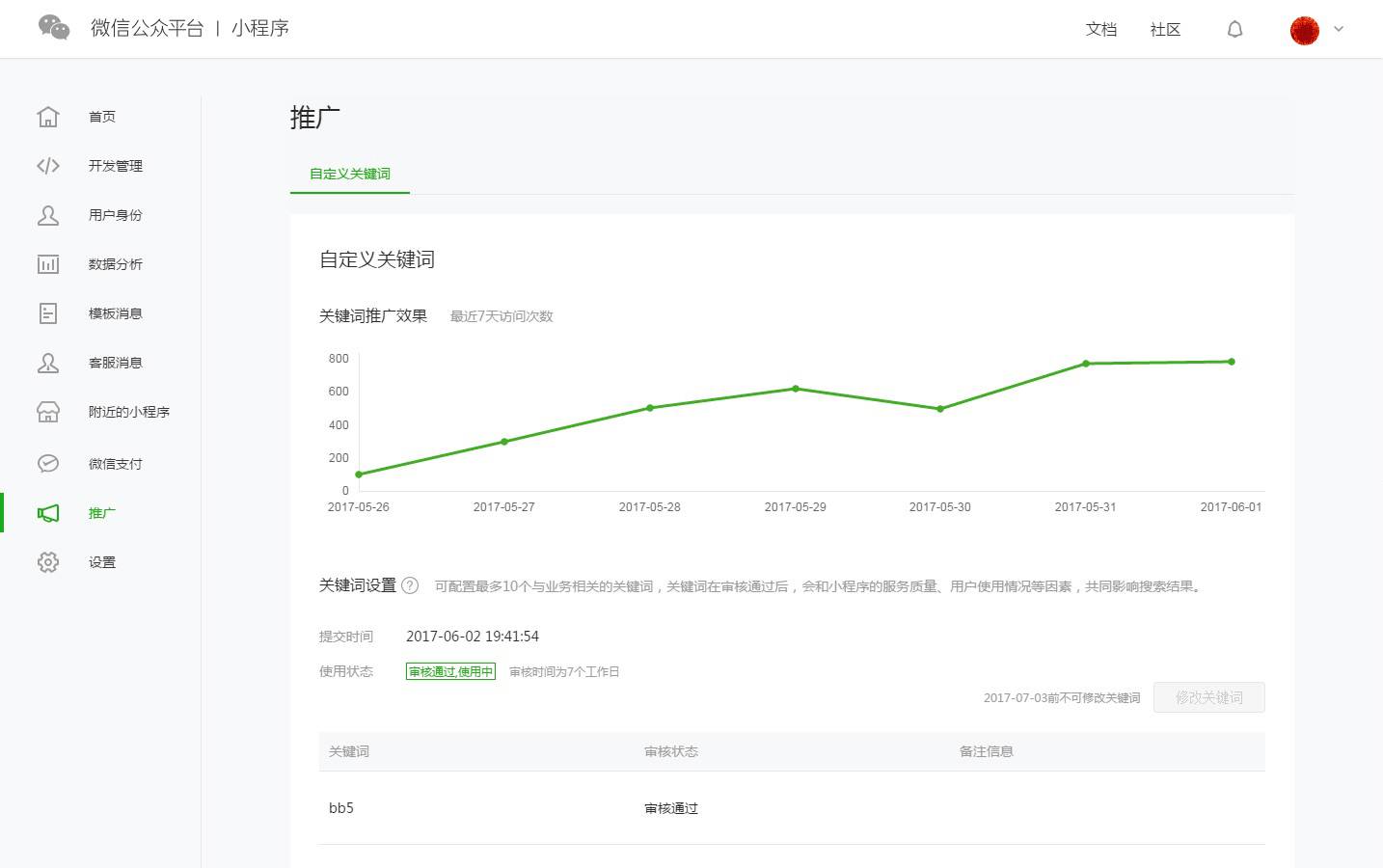 運(yùn)營者的福利，小程序支持自定義關(guān)鍵詞 2